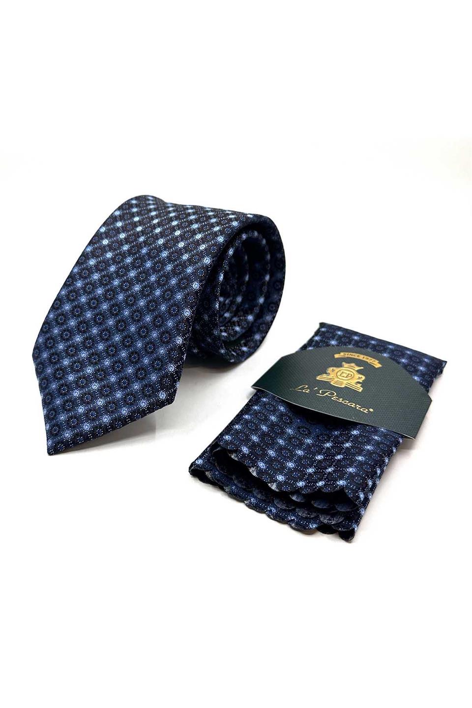 Kahve - Laci Puantiye Desen Mendilli Klasik Kravat KK12965