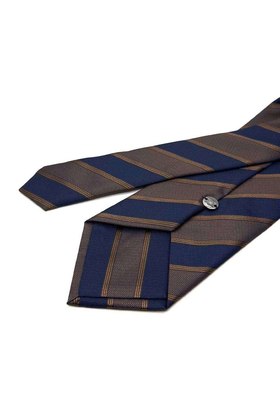 Kahve - Lacivert Çizgi Desen Mendilli Klasik Kravat KK12879