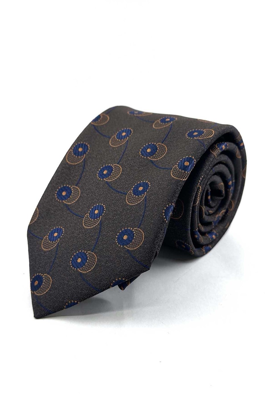 Kahve Lacivert Motif Desen Mendilli Klasik Kravat KK13981