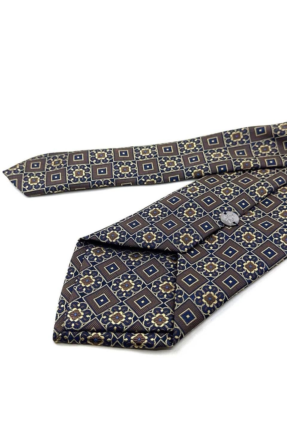 Kahve Lacivert Motif Desen Mendilli Klasik Kravat KK13953