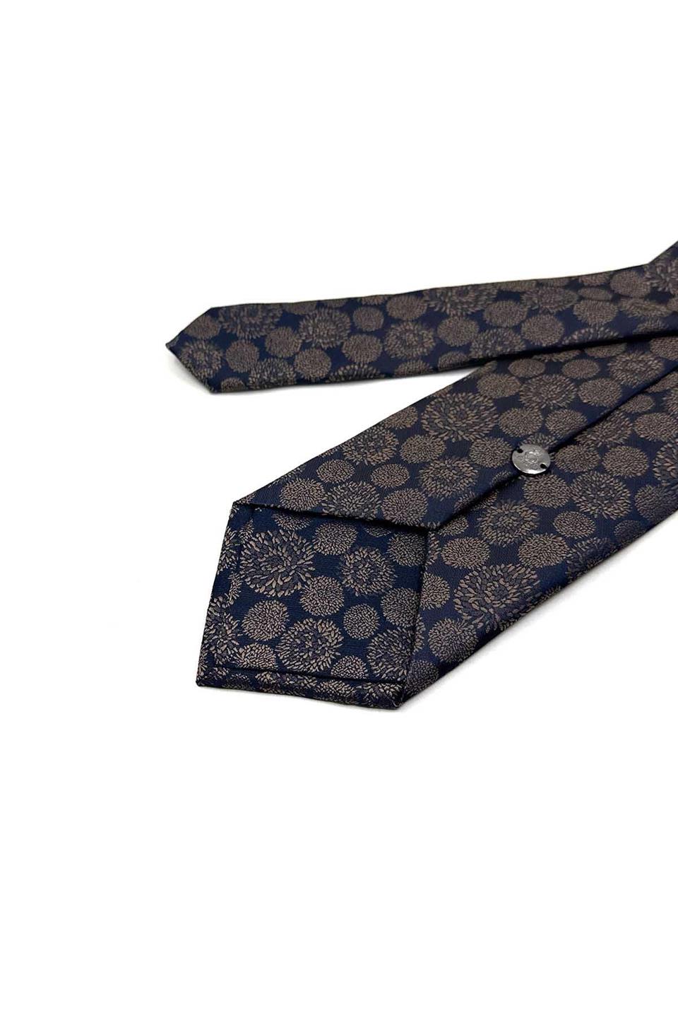 Kahve - Lacivert Motif Desen Mendilli Klasik Kravat KK13689