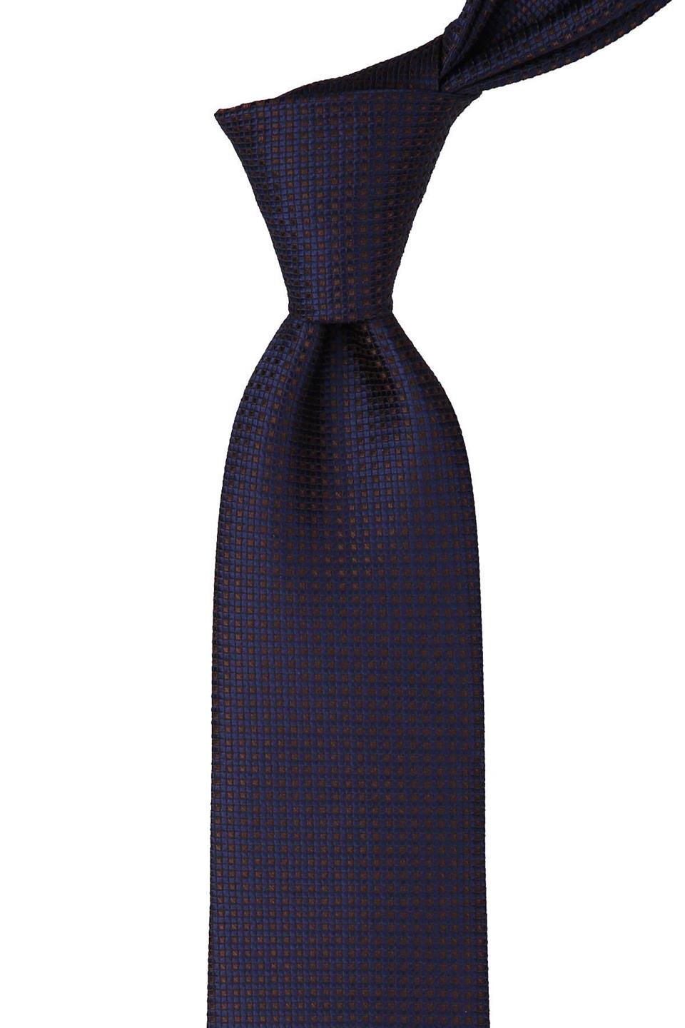 Kahve - Lacivert Nokta Desen Mendilli Klasik Kravat KK10058