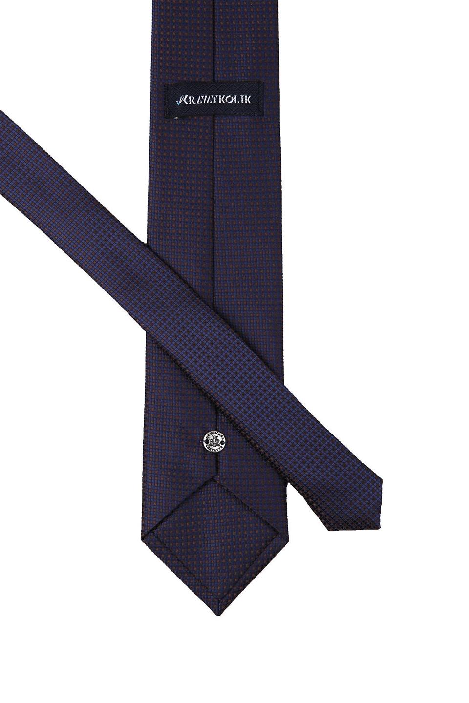 Kahve - Lacivert Nokta Desen Mendilli Klasik Kravat KK10058