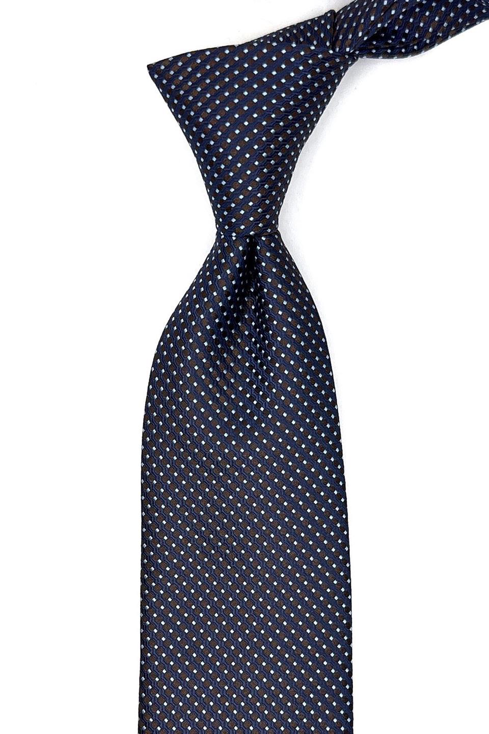 Kahve - Lacivert Nokta Desen Mendilli Klasik Kravat KK11653