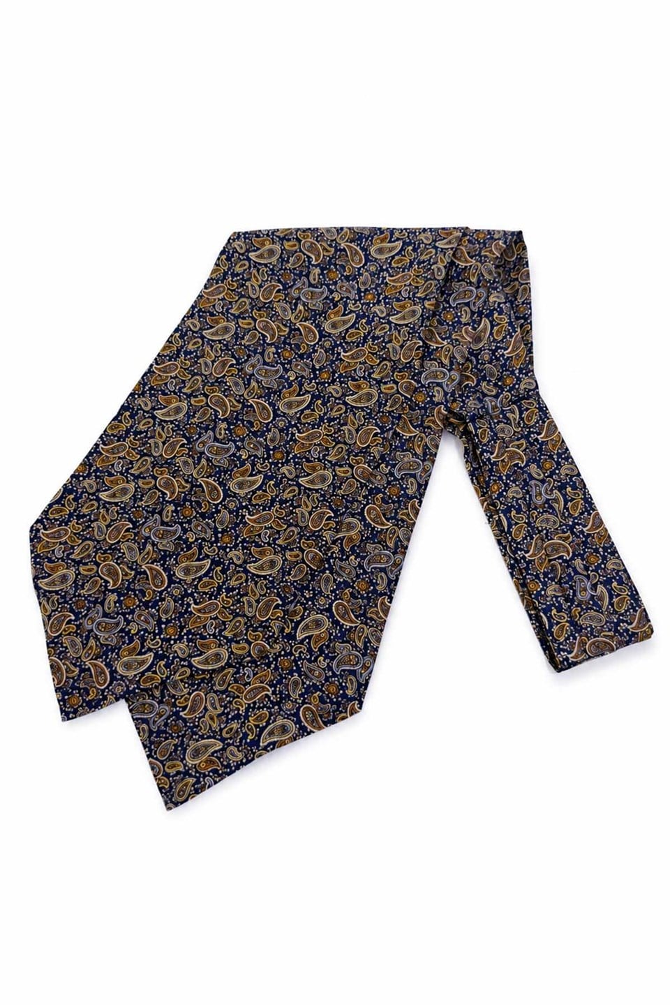 Kahve Lacivert Şal Desen İtalyan İpek Ascot Kravat SAC141