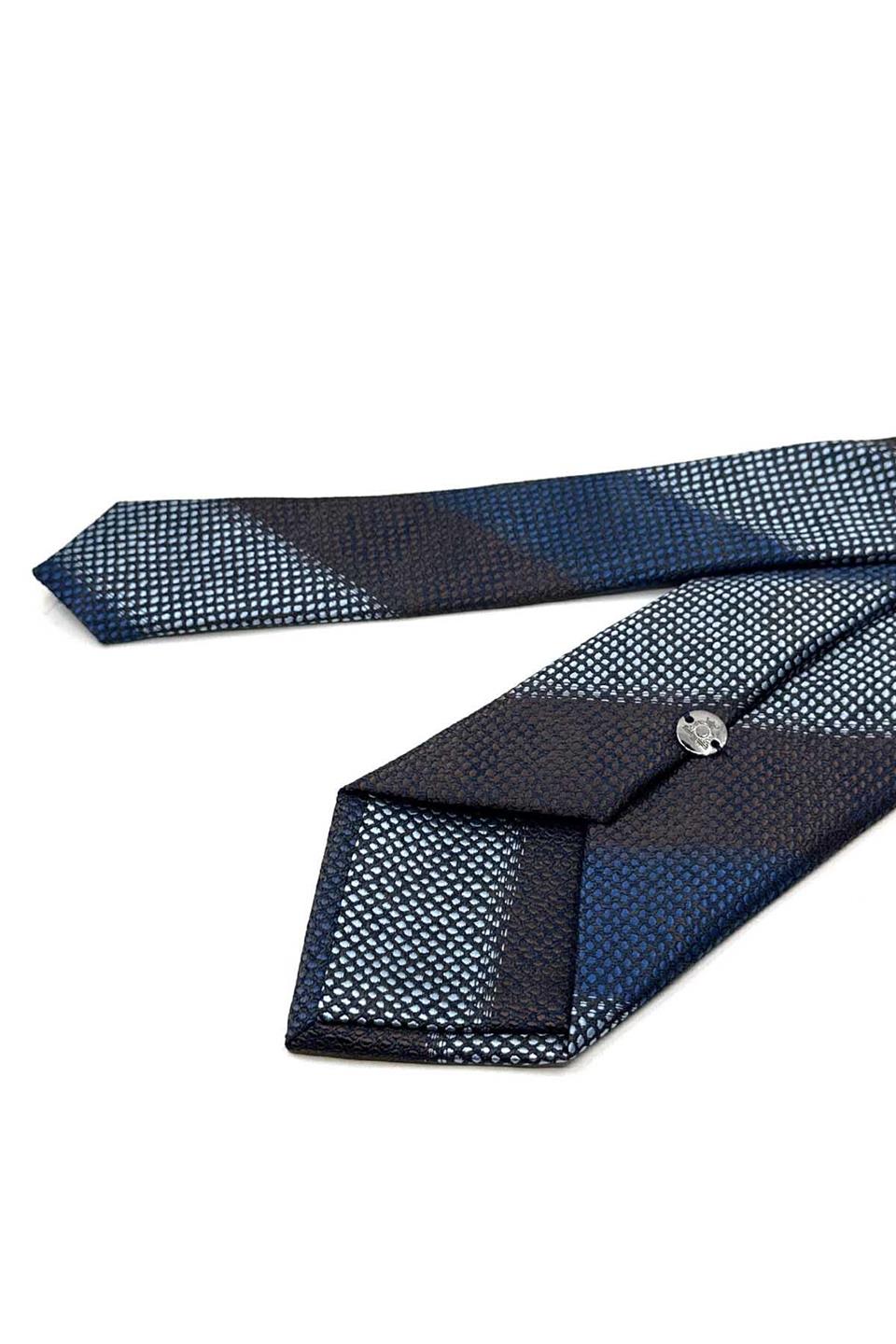 Kahve - Mavi Çizgi Desen Mendilli Klasik Kravat KK13067