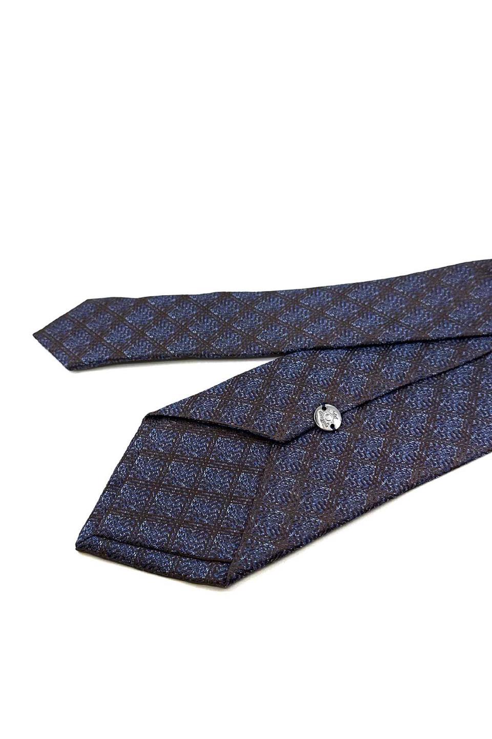 Kahve - Mavi Kare Desen Mendilli Klasik Kravat KK12487