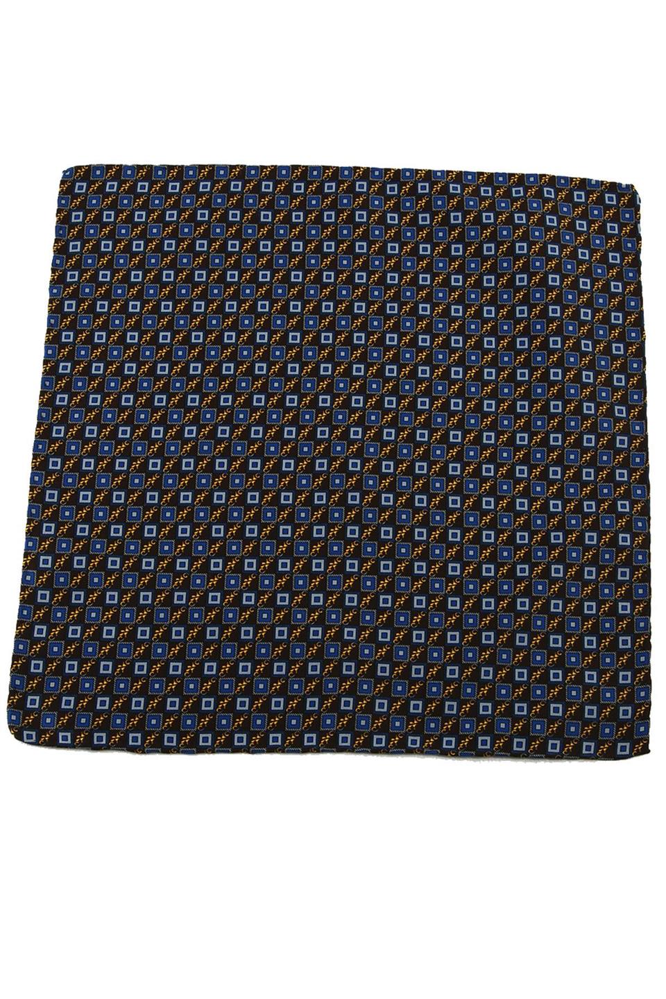 Kahve - Mavi Motif Baskılı İpek Mendil SPS231