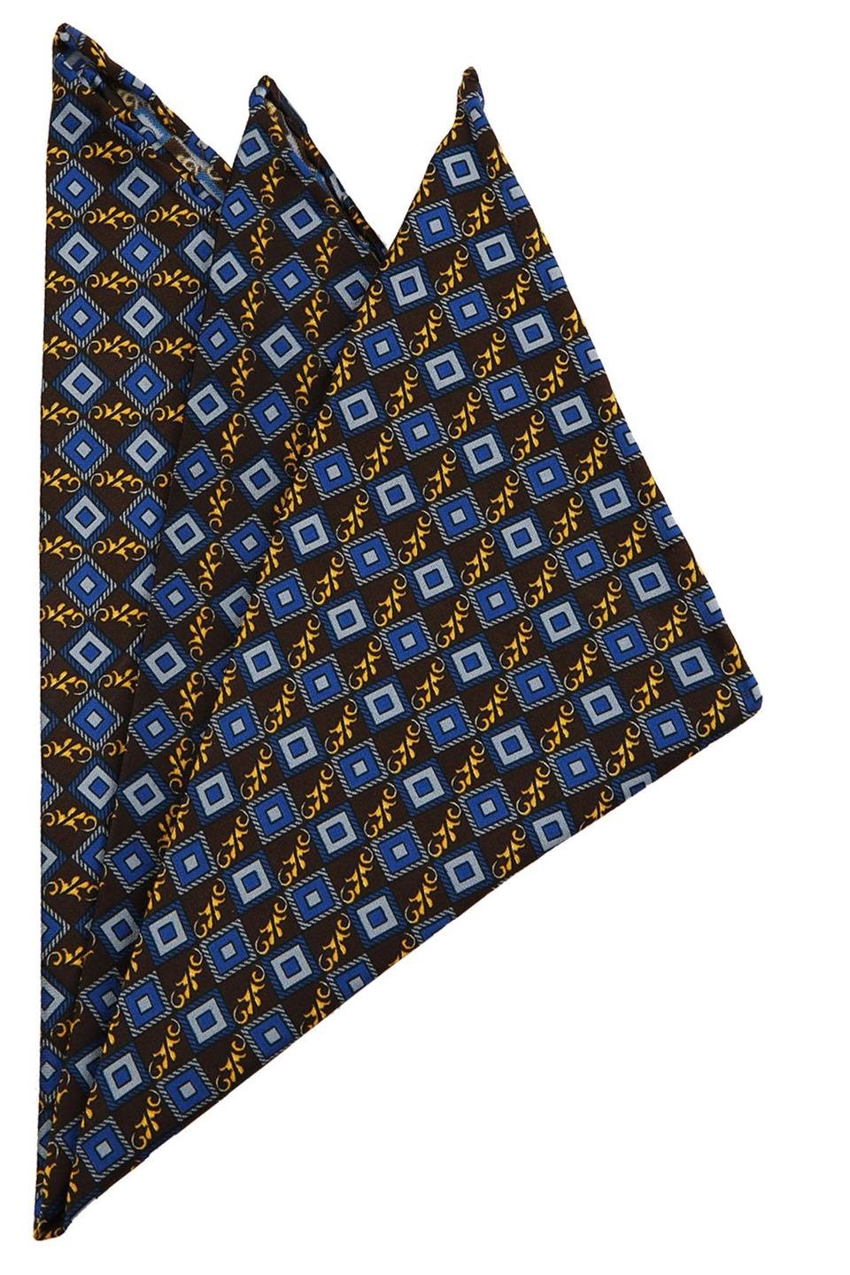 Kahve - Mavi Motif Baskılı İpek Mendil SPS231