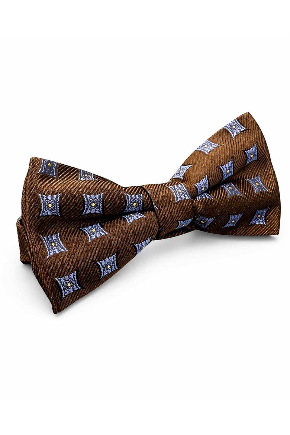 Kahve Mavi Motif İpek Papyon SB246