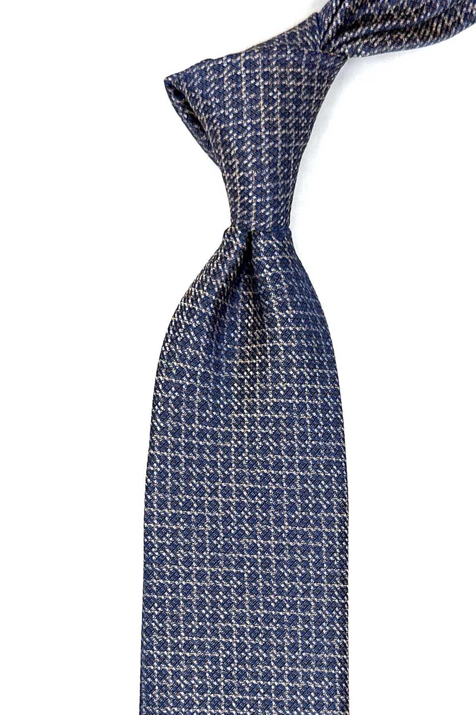 Kahve - Mavi Nokta Desen Mendilli Klasik Kravat KK12584