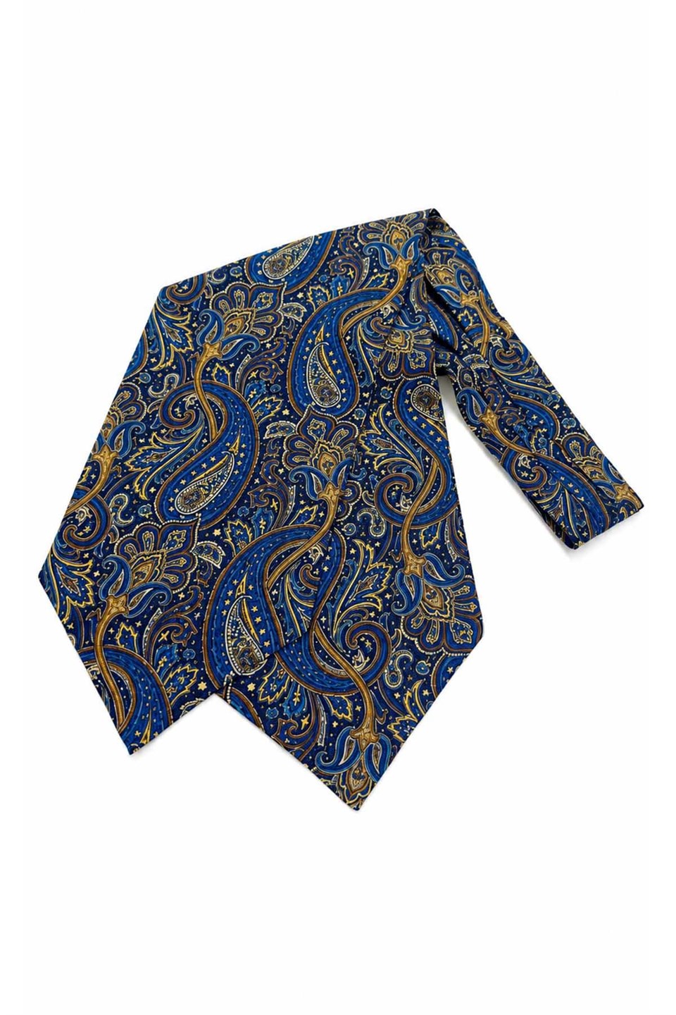 Kahve Mavi Şal Desen İtalyan İpek Ascot Kravat SAC89