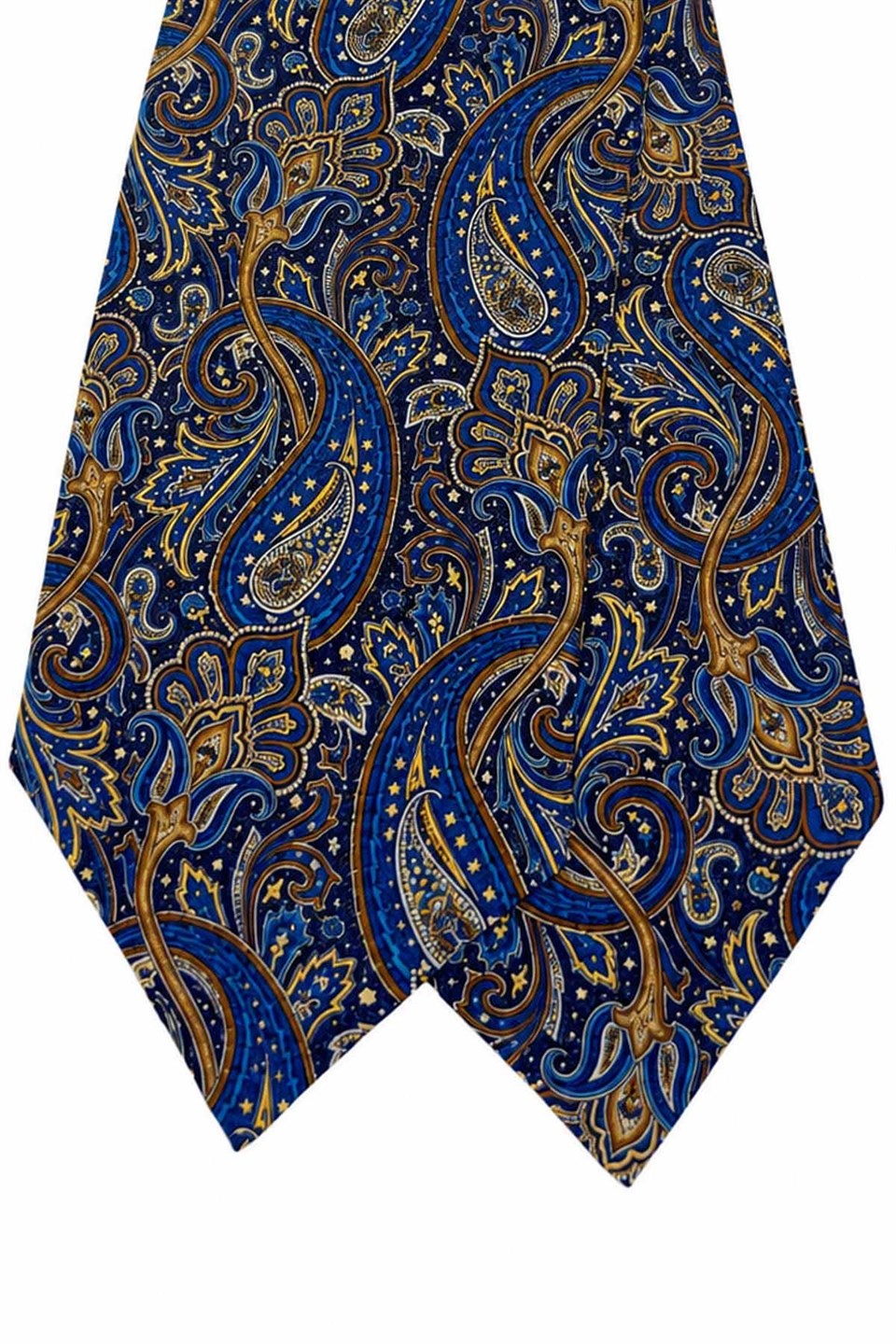 Kahve Mavi Şal Desen İtalyan İpek Ascot Kravat SAC89