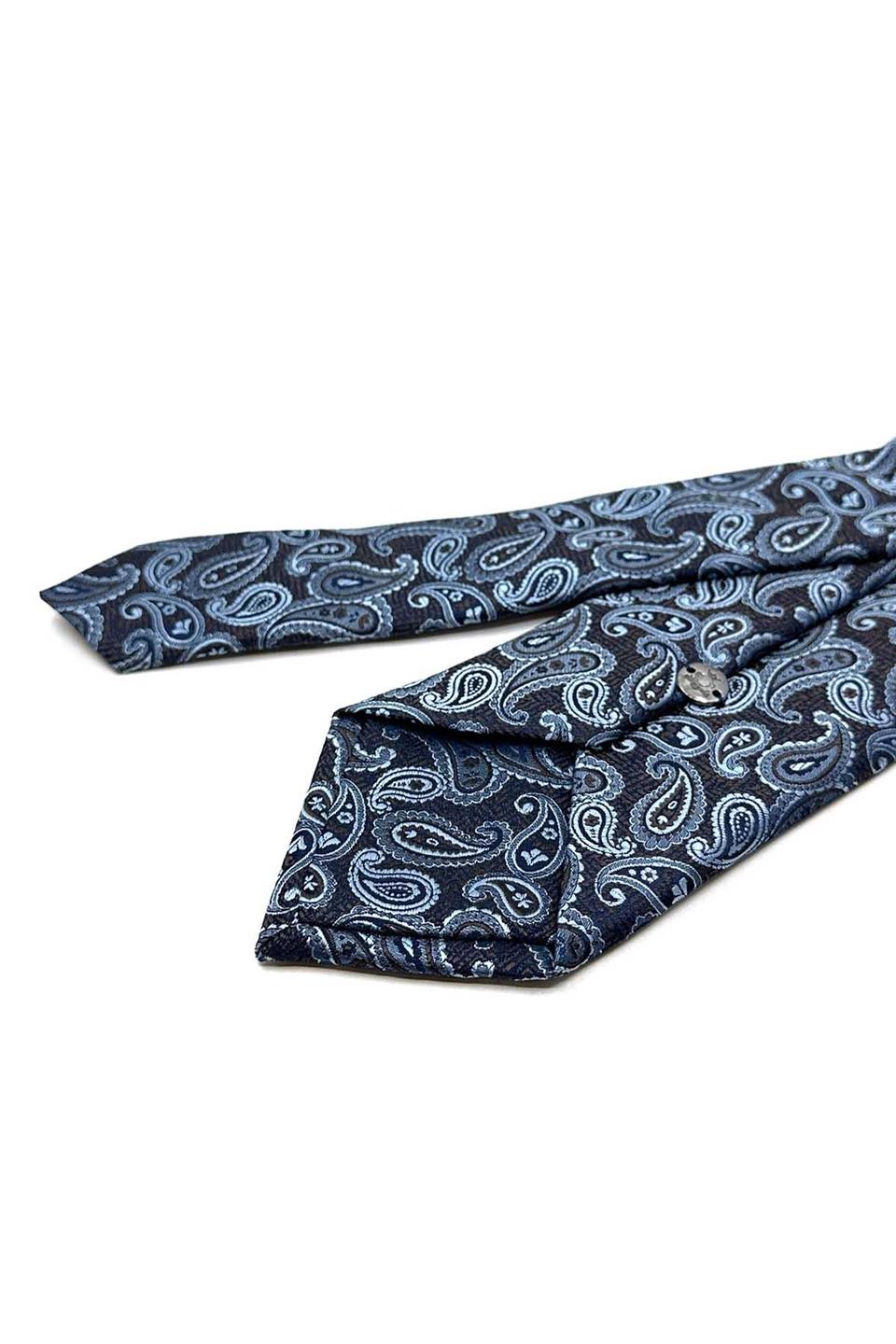 Kahve - Mavi Şal Desen Mendilli Klasik Kravat KK12876