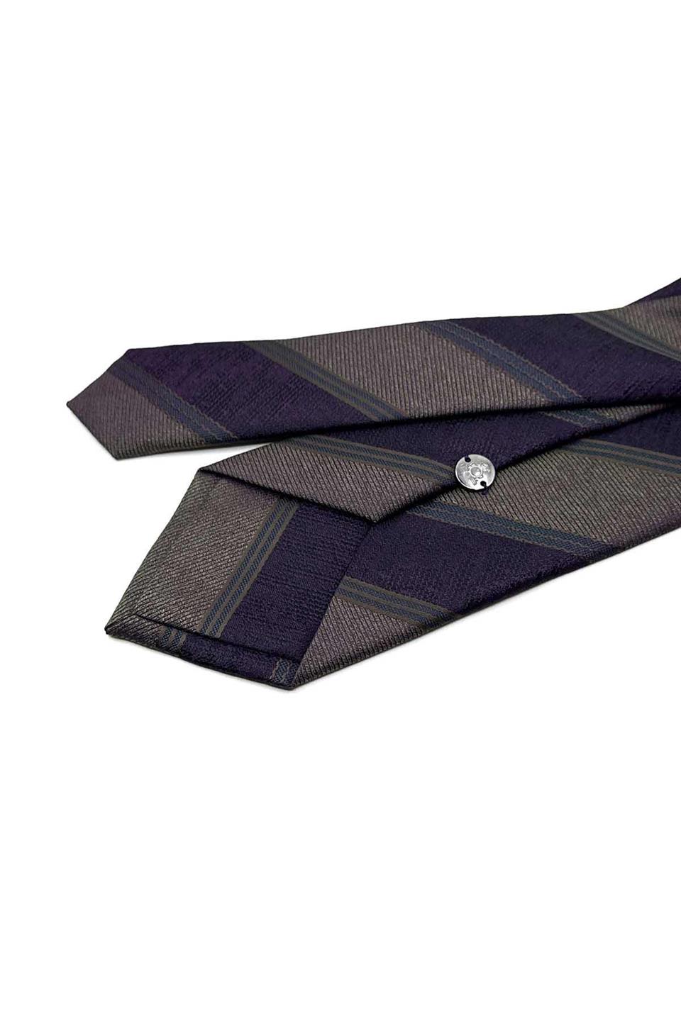 Kahve - Mor Çizgi Desen Mendilli Klasik Kravat KK13150