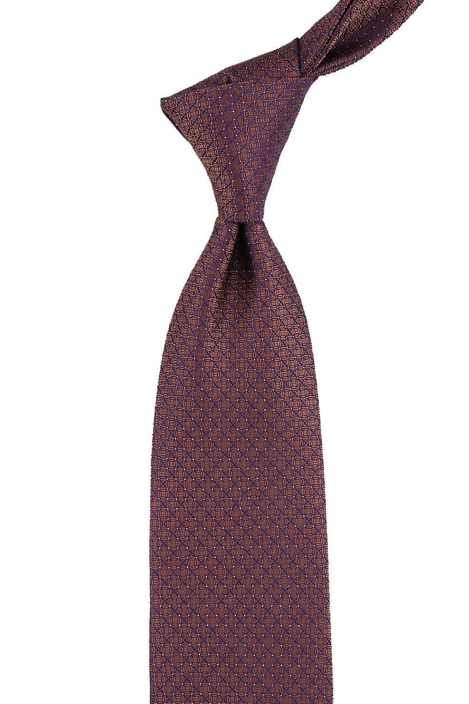 Kahve - Mor Nokta Desen Mendilli Klasik Kravat KK10810