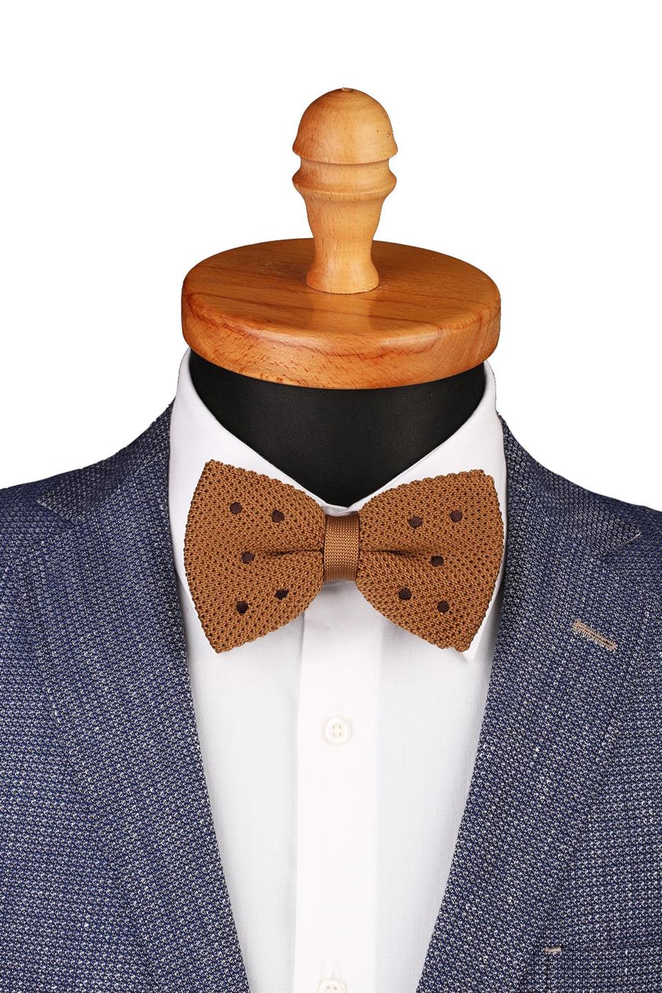 Kahve Puantiye Desen Örgü Papyon ÖR117