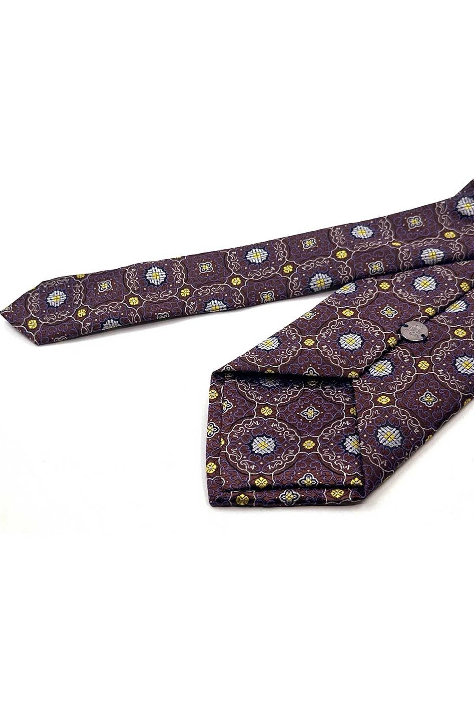 Kahve Sarı Motif Desen Mendilli Klasik Kravat KK13758