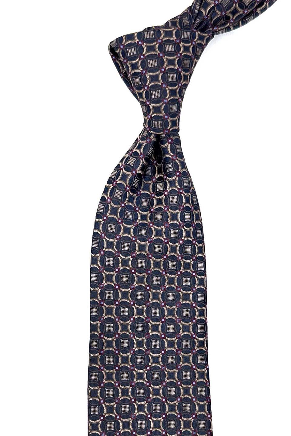 Kahve - Siyah Motif Desen Mendilli Klasik Kravat KK12391