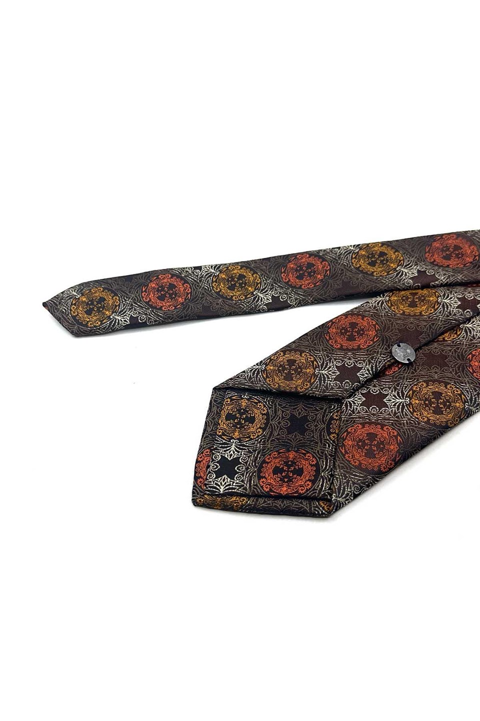 Kahve Turuncu Motif Desen Mendilli Klasik Kravat KK13724