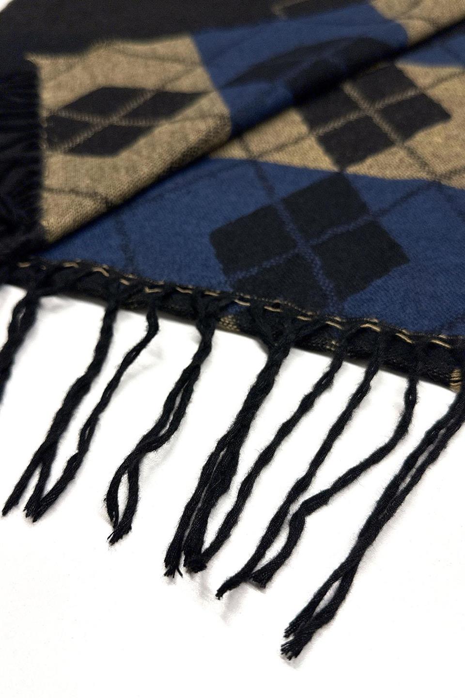 Kahverengi - Bej Baklava Desen Erkek Kaşkol K489