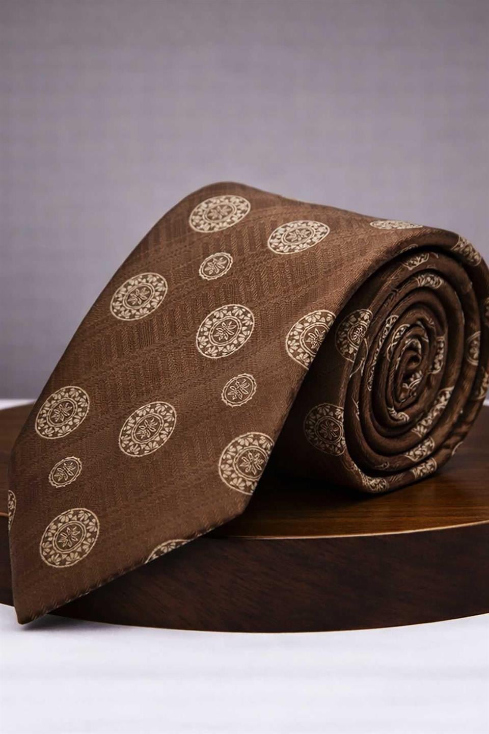 Kahverengi - Bej Motif Kravat