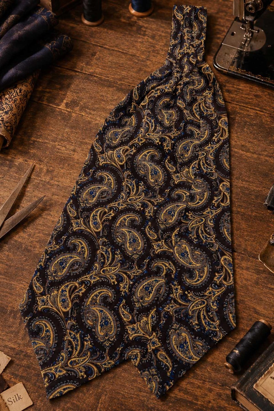 Kahverengi Bej Şal Desen İtalyan İpek Ascot Kravat SAC110