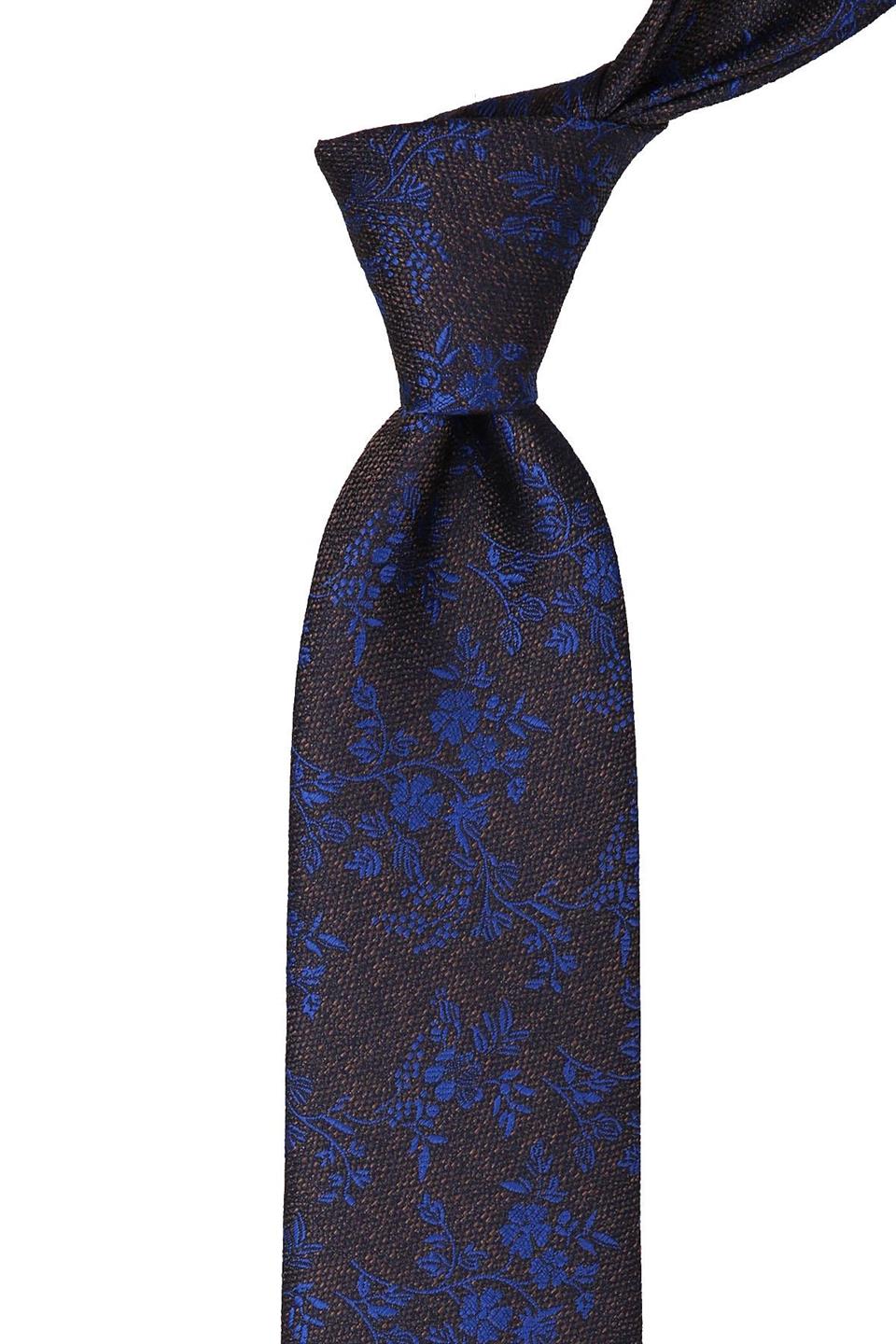 Kahverengi Çiçek Desen Mendilli Klasik Kravat KK10141