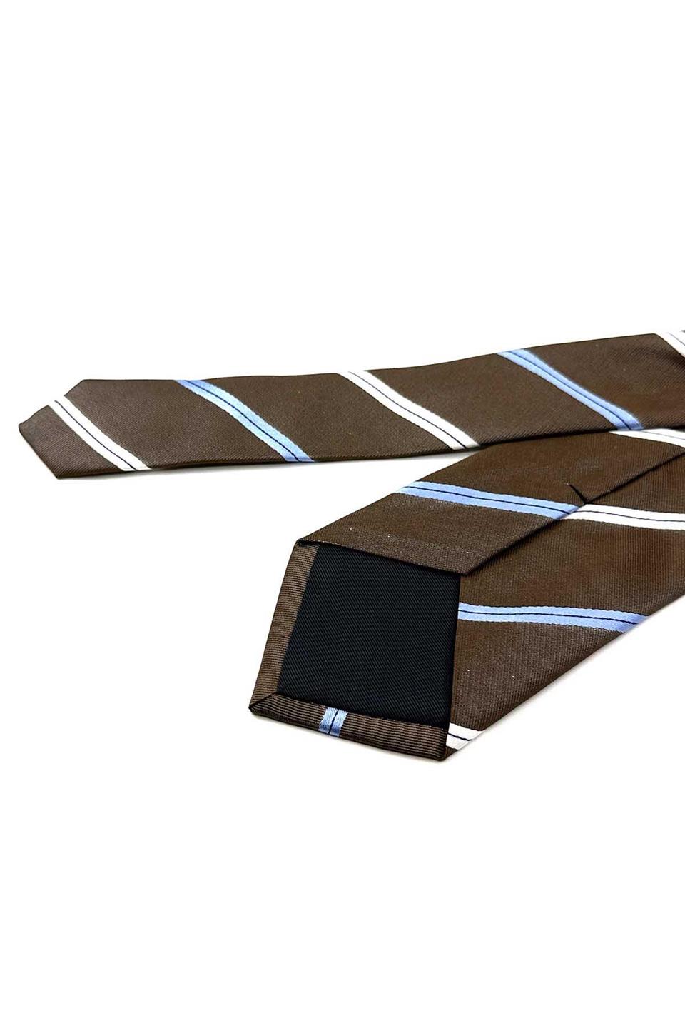Kahverengi Çizgi Desen İtalyan İpek Kravat İK1673