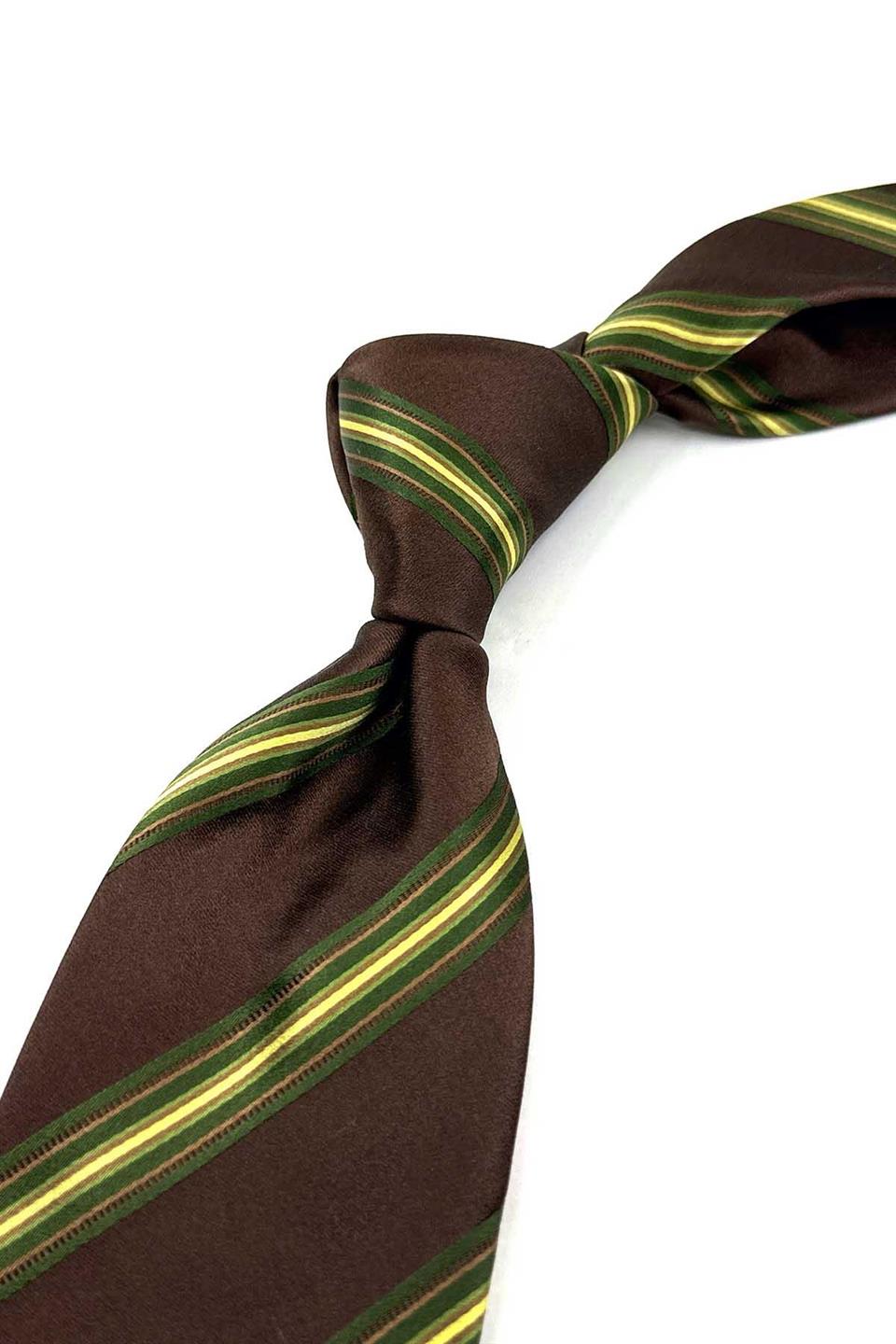 Kahverengi Çizgi Desen İtalyan İpek Kravat İK1649