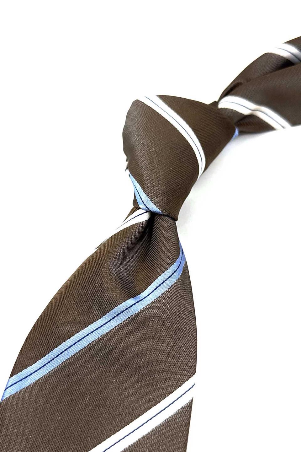 Kahverengi Çizgi Desen İtalyan İpek Kravat İK1673