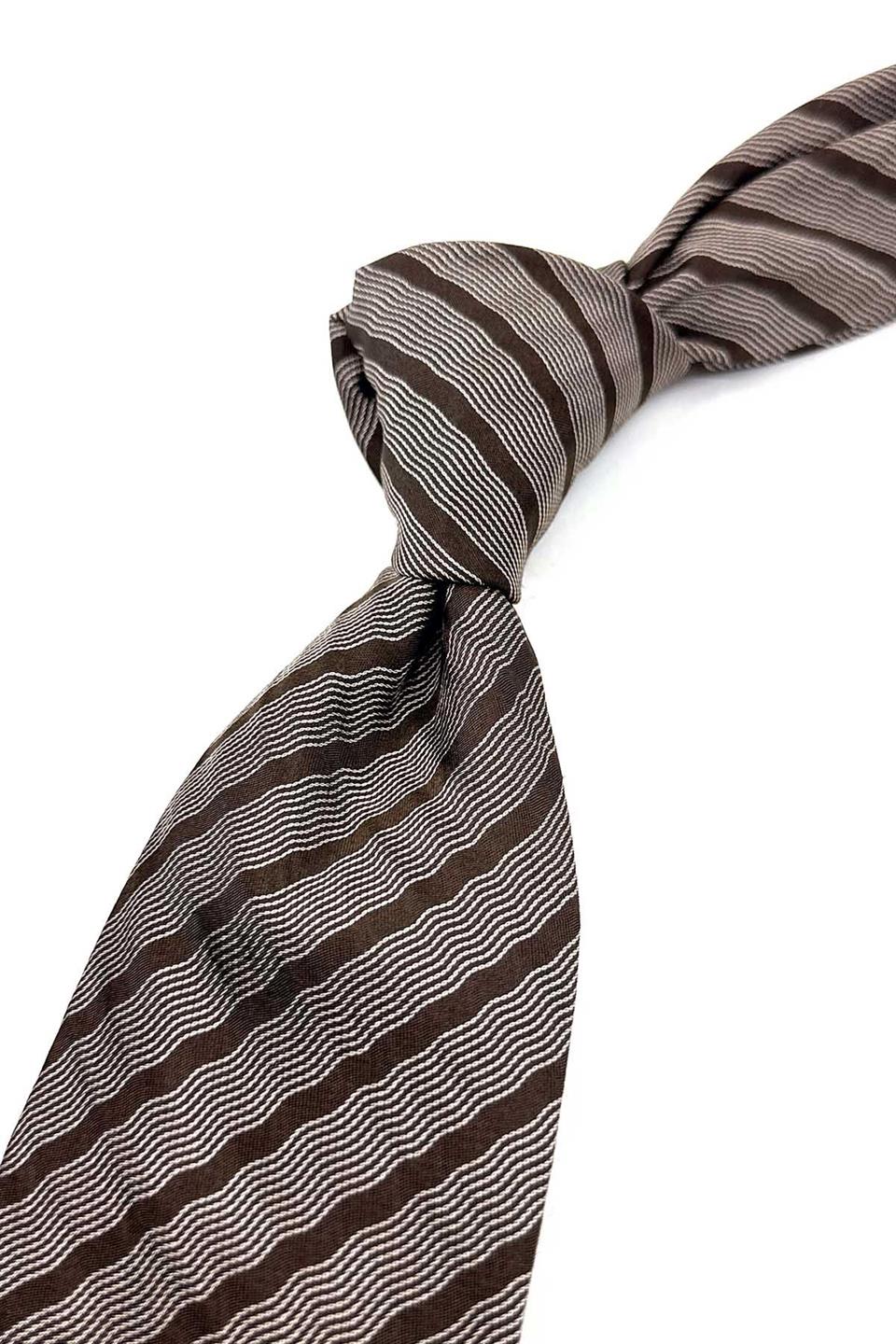 Kahverengi Çizgi Desen İtalyan İpek Kravat İK1668