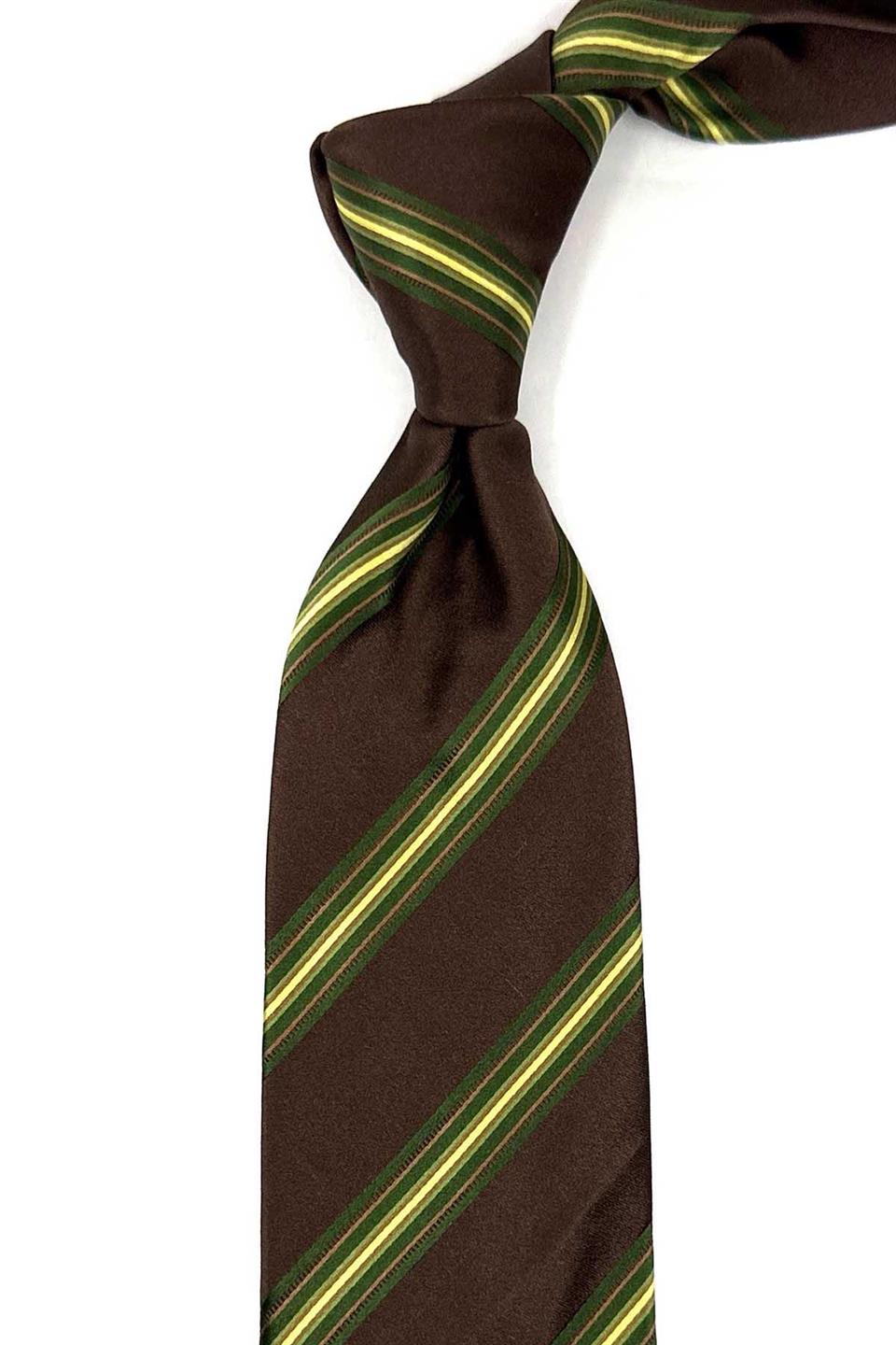 Kahverengi Çizgi Desen İtalyan İpek Kravat İK1649