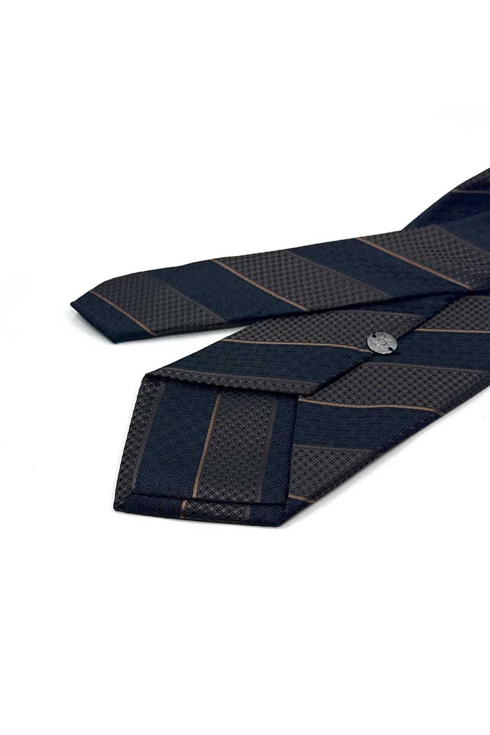Kahverengi Çizgi Desen Mendilli Klasik Kravat KK13146