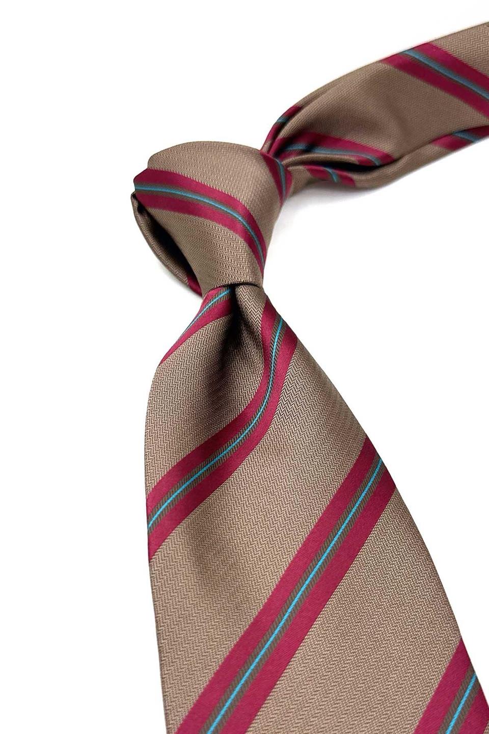 Kahverengi Çizgi Desen Mendilli Klasik Kravat KK12821