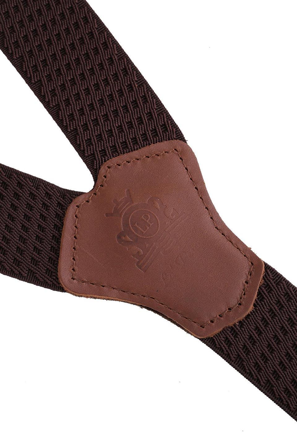 Kahverengi Deri Bağlantılı Düğme Delikli Jakarlı Pantolon Askısı PAN143