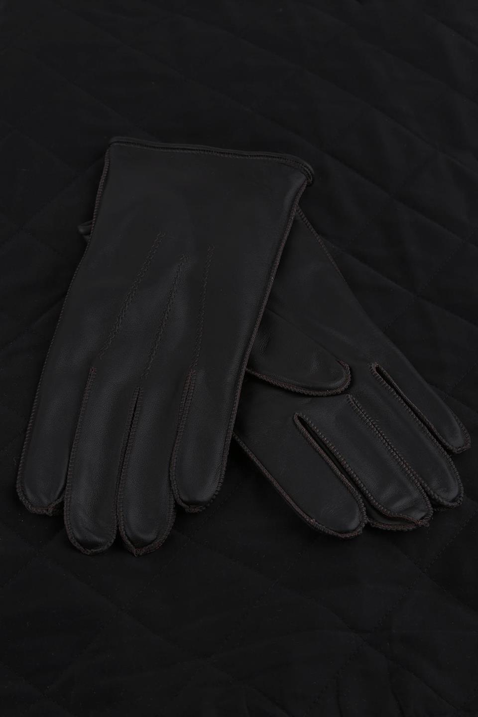 Kahverengi Düz Hakiki Deri Erkek Eldiven EL35