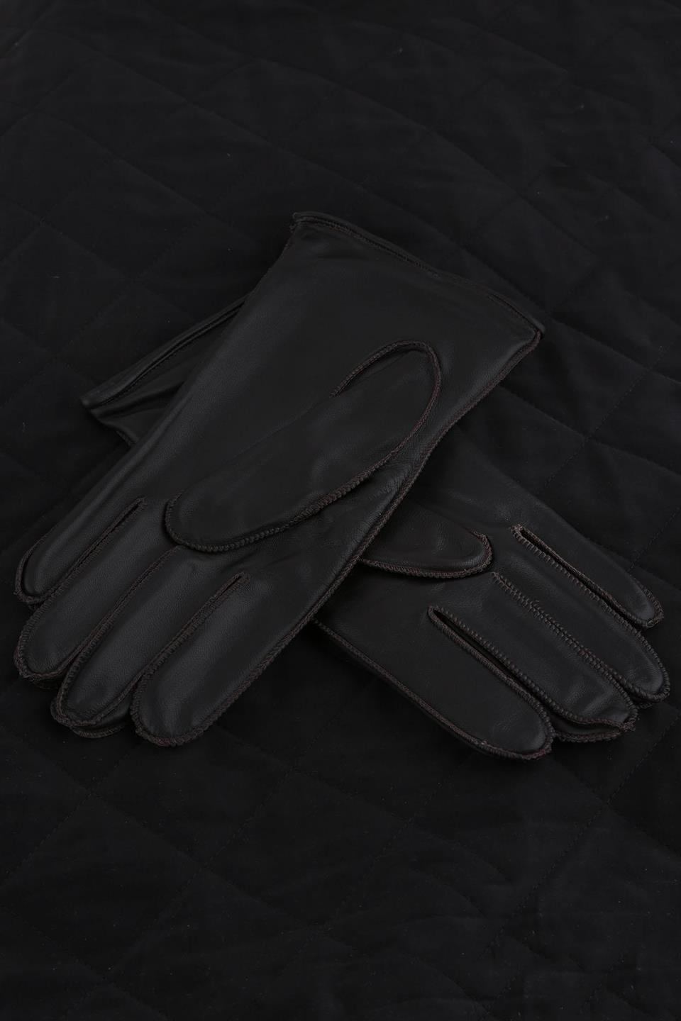 Kahverengi Düz Hakiki Deri Erkek Eldiven EL35