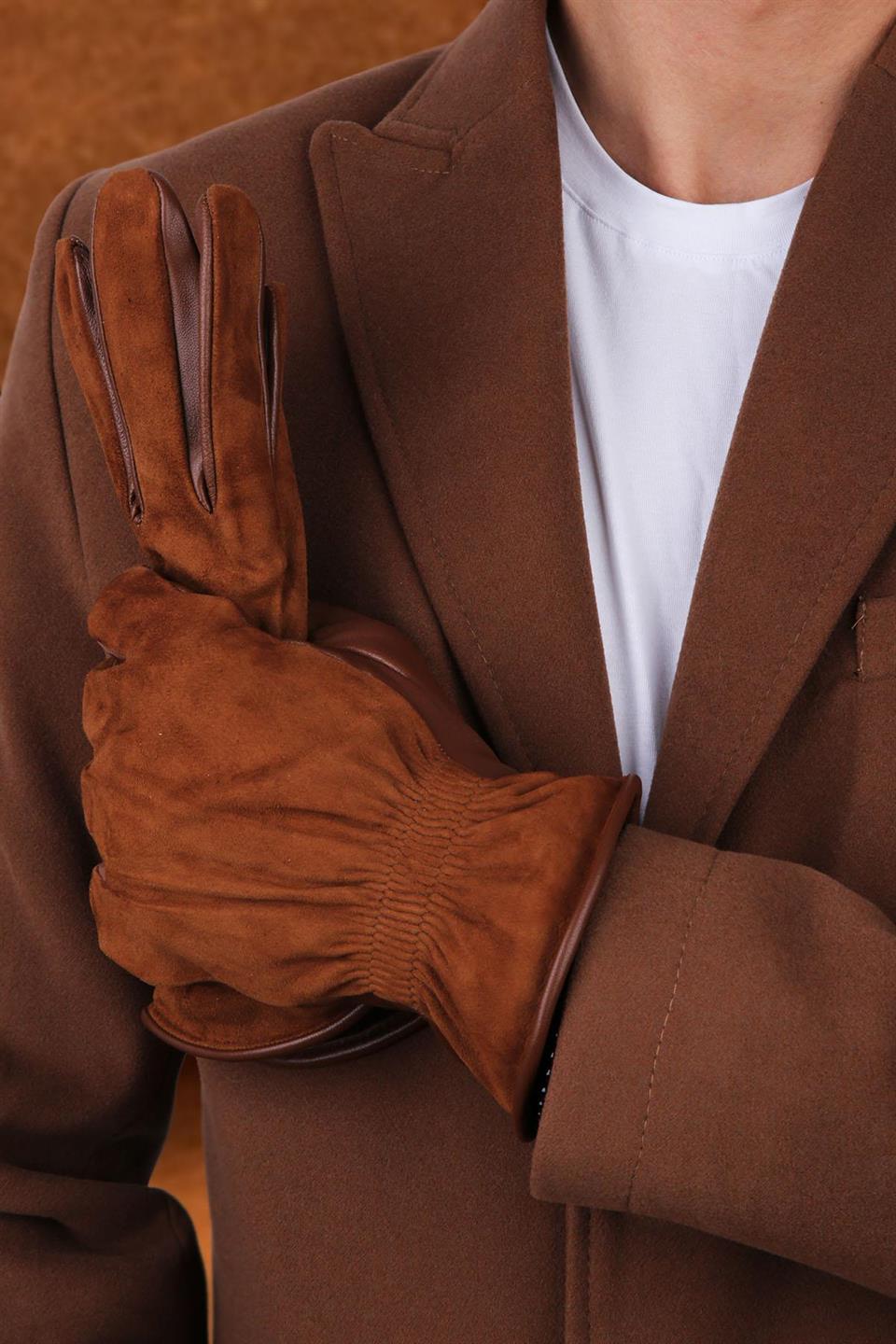 Kahverengi Erkek Deri - Süet Eldiven EL17