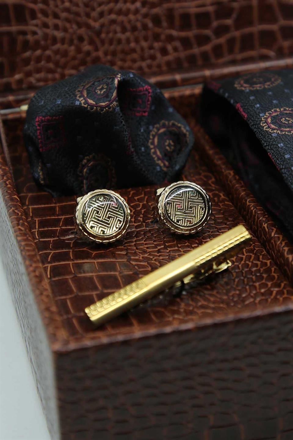 Kahverengi Erkek Hediye Kutusu - Kravat Kol Düğmesi Kravat İğnesi KMK141