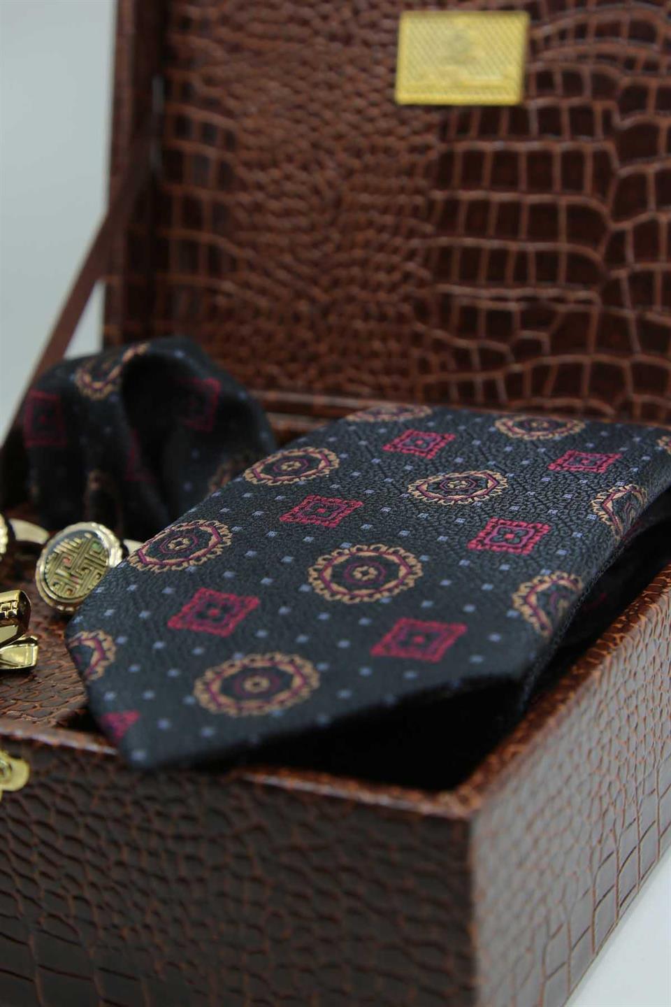 Kahverengi Erkek Hediye Kutusu - Kravat Kol Düğmesi Kravat İğnesi KMK141