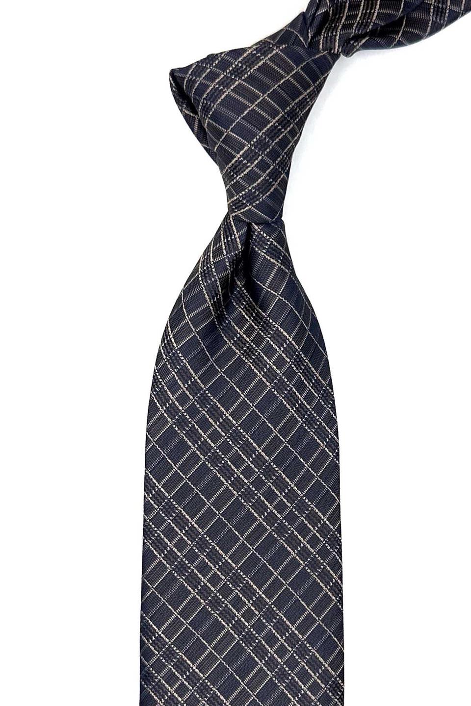 Kahverengi Kare Desen Mendilli Klasik Kravat KK12591