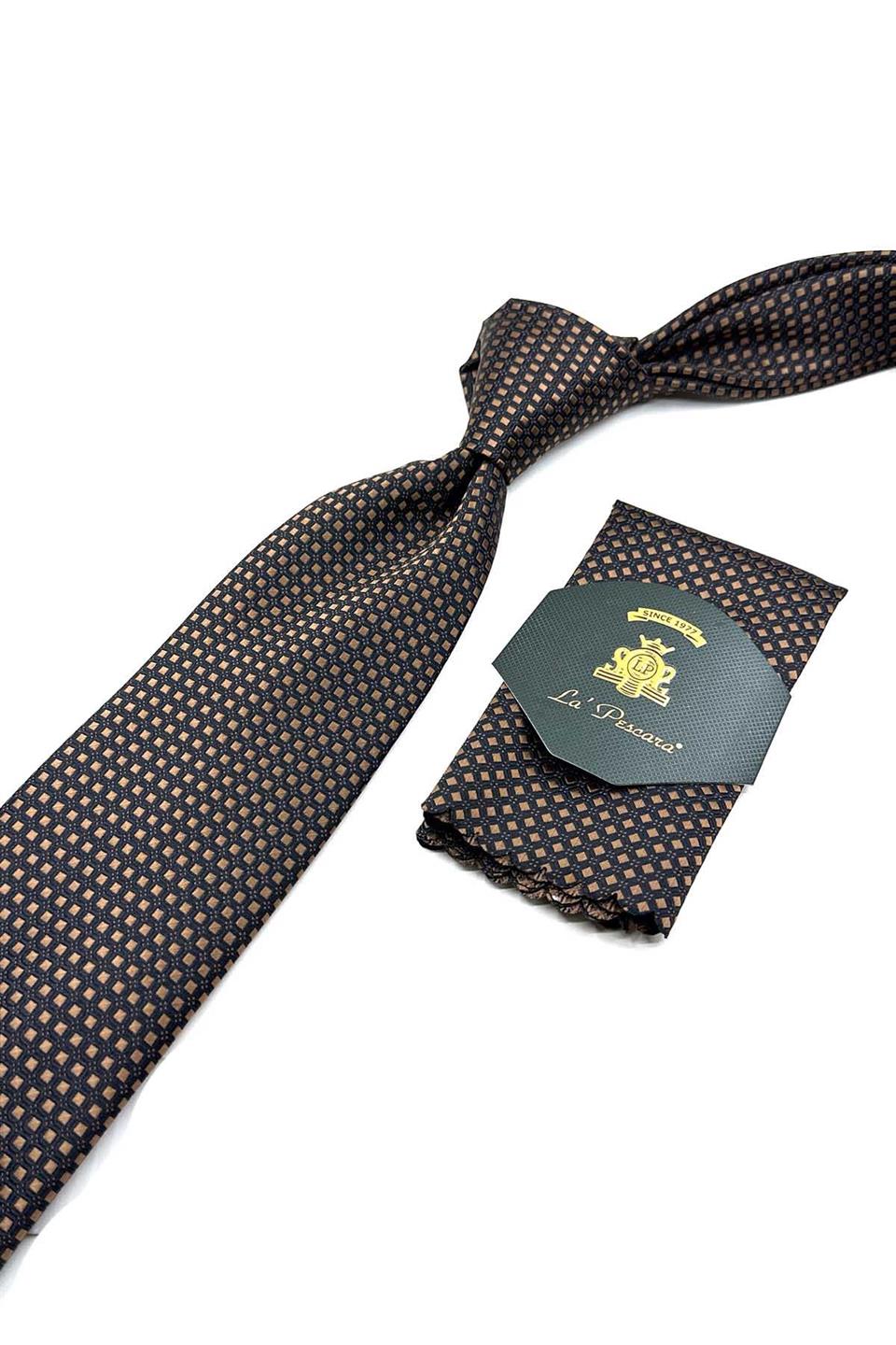 Kahverengi Küçük Desen Mendilli Klasik Kravat KK12640