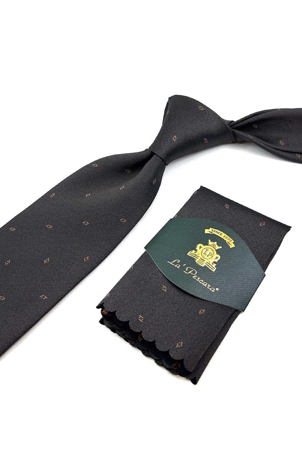 Kahverengi Küçük Desen Mendilli Klasik Kravat KK12464