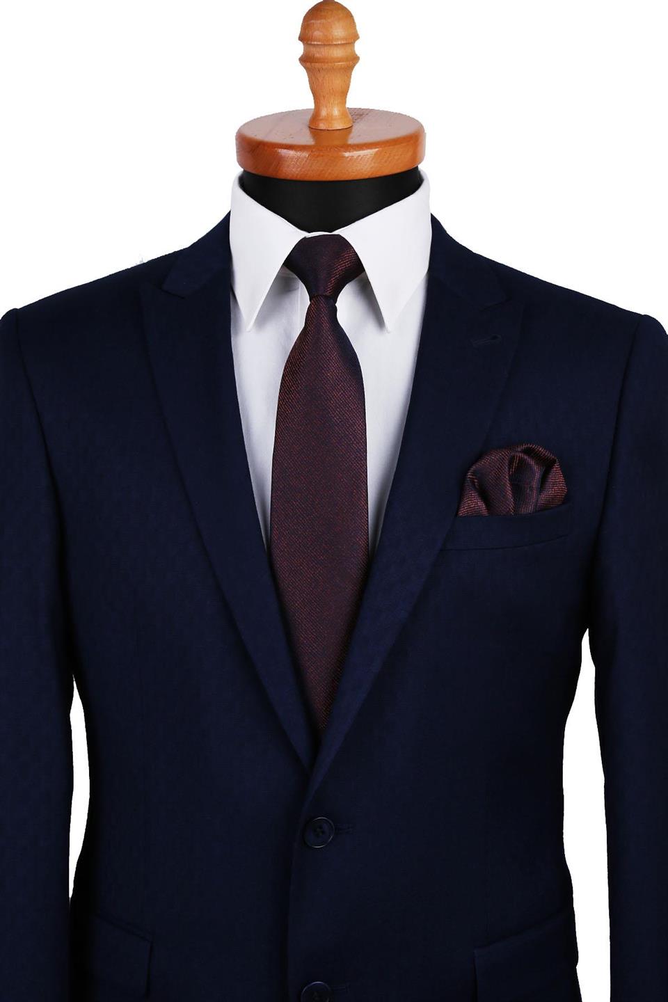 Kahverengi Kum Desen Mendilli Klasik Kravat KK9783