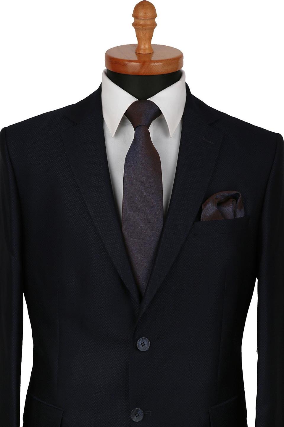 Kahverengi Kum Desen Mendilli Klasik Kravat KK9426