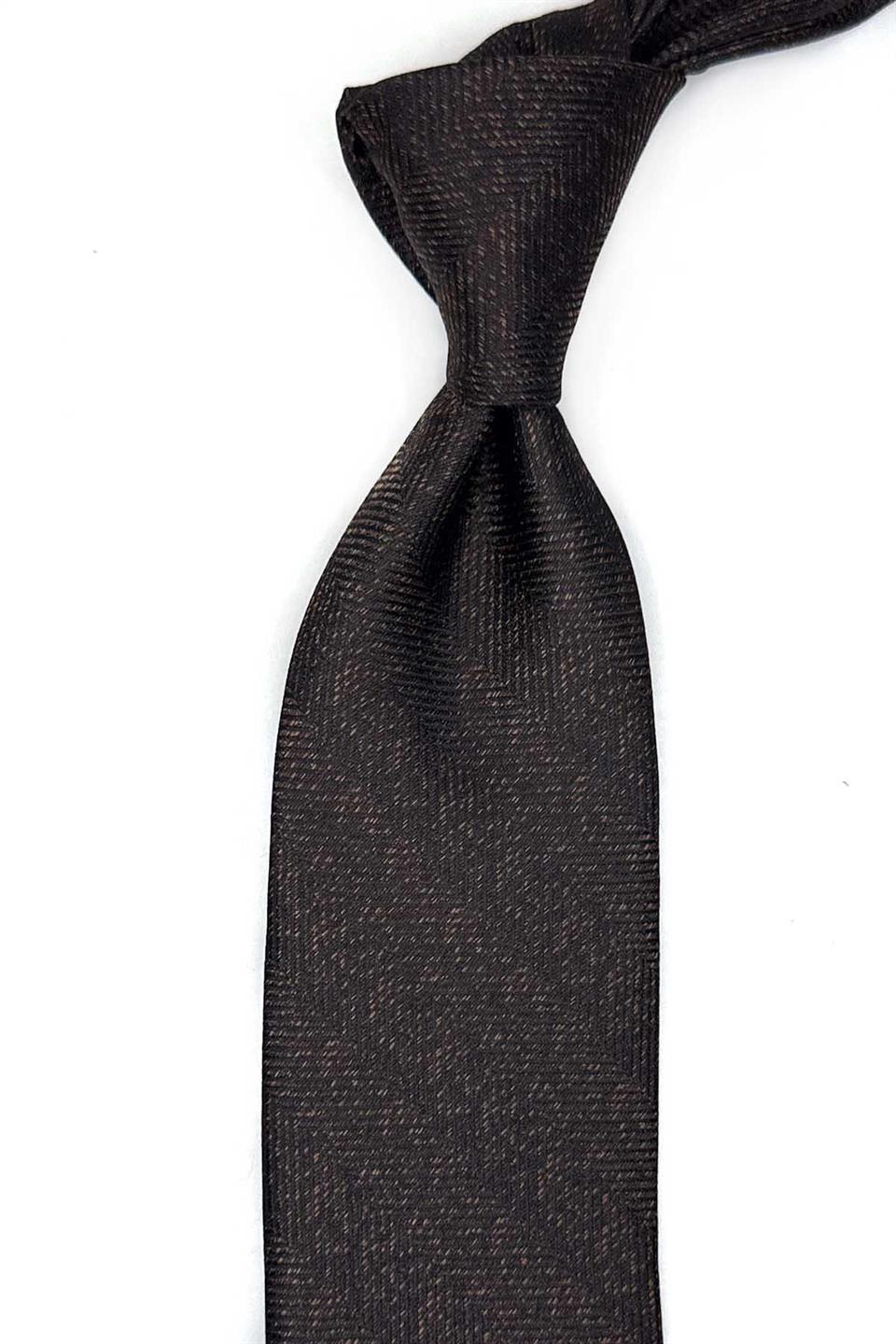 Kahverengi Kum Desen Mendilli Klasik Kravat KK13484