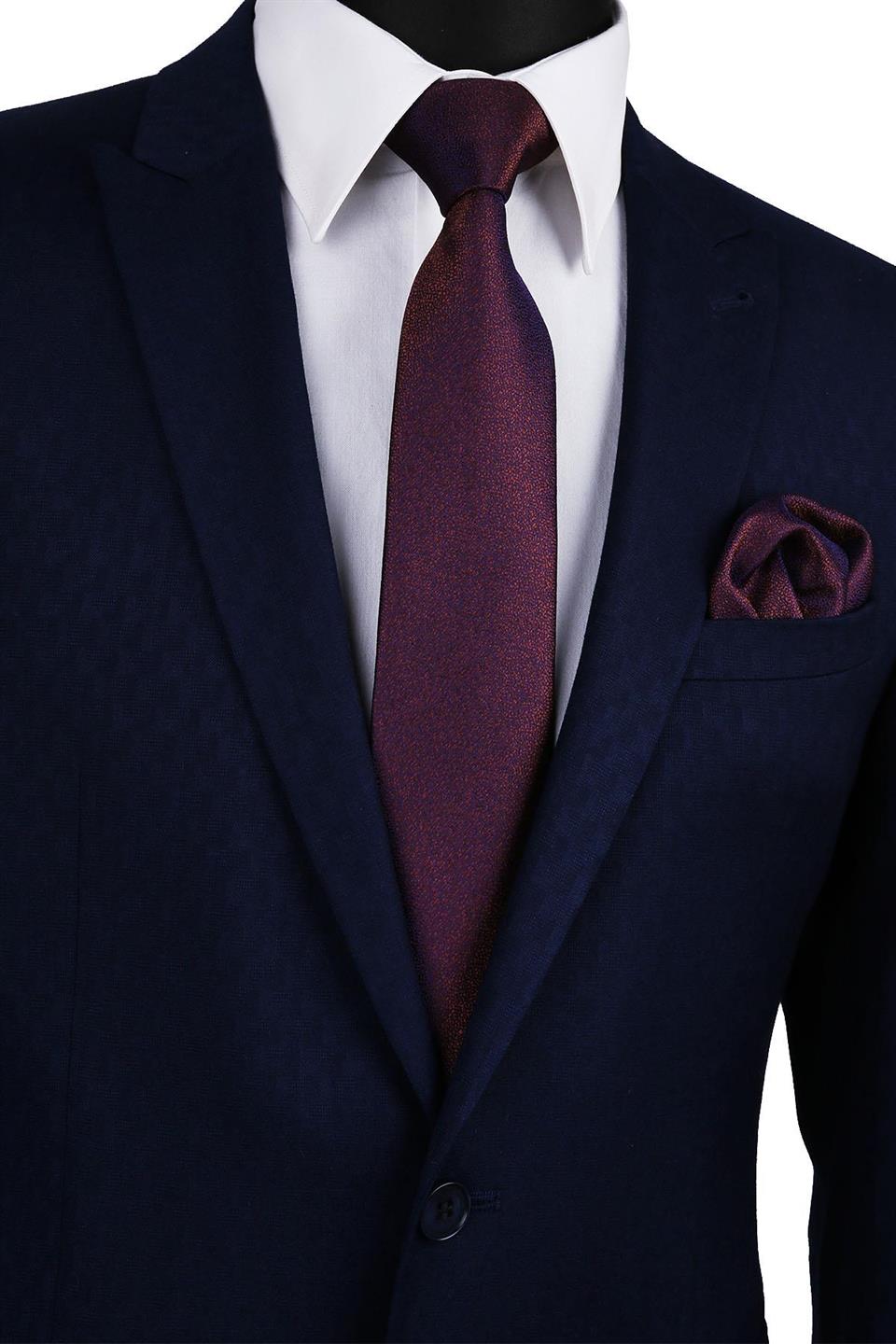 Kahverengi Kum Desen Mendilli Klasik Kravat KK9746