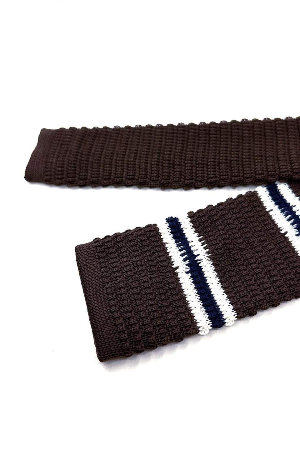 Kahverengi - Lacivert Çizgili Örgü Kravat ÖR8377