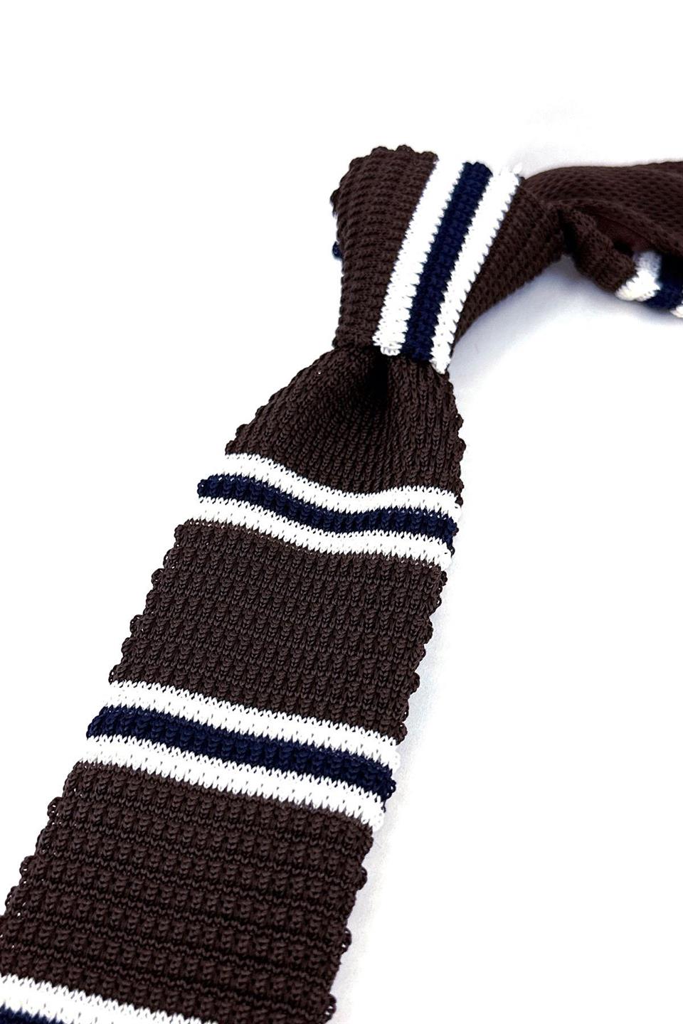 Kahverengi - Lacivert Çizgili Örgü Kravat ÖR8377